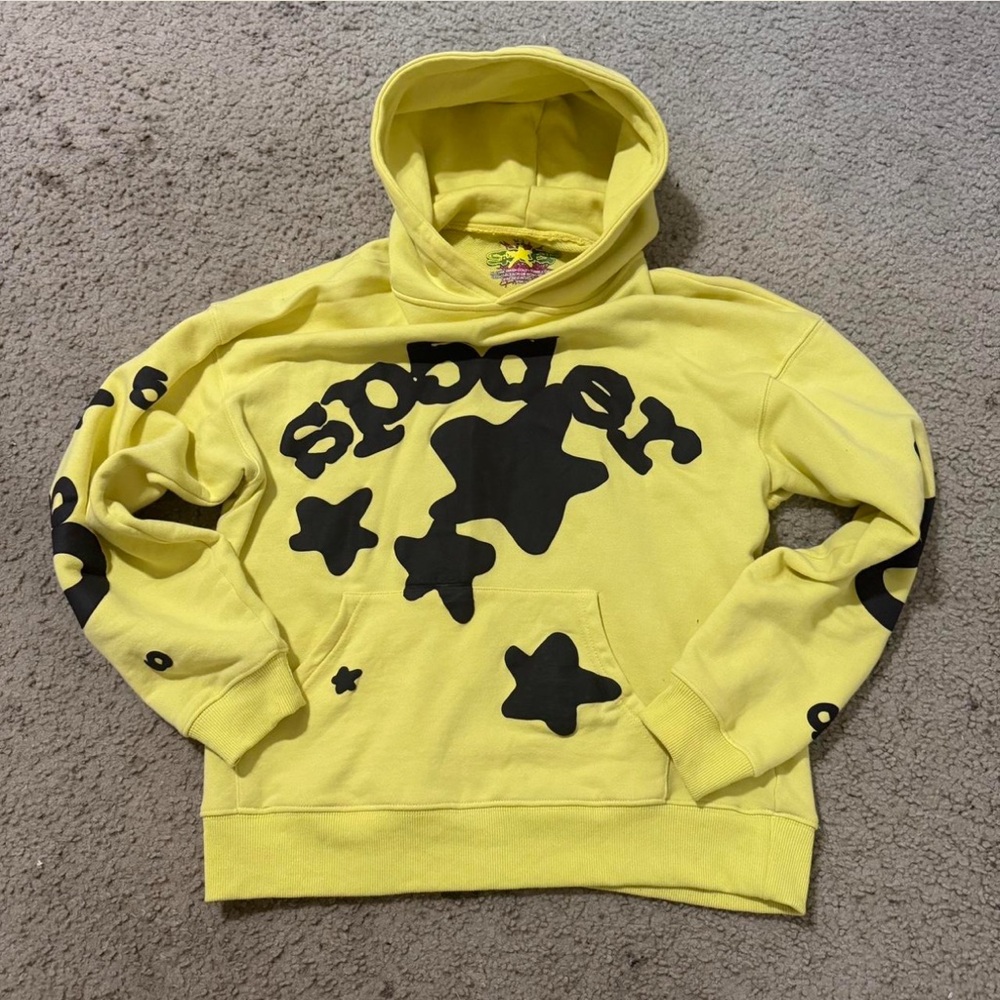 Yellow Hooded Sweatshirt with Black Star Design
